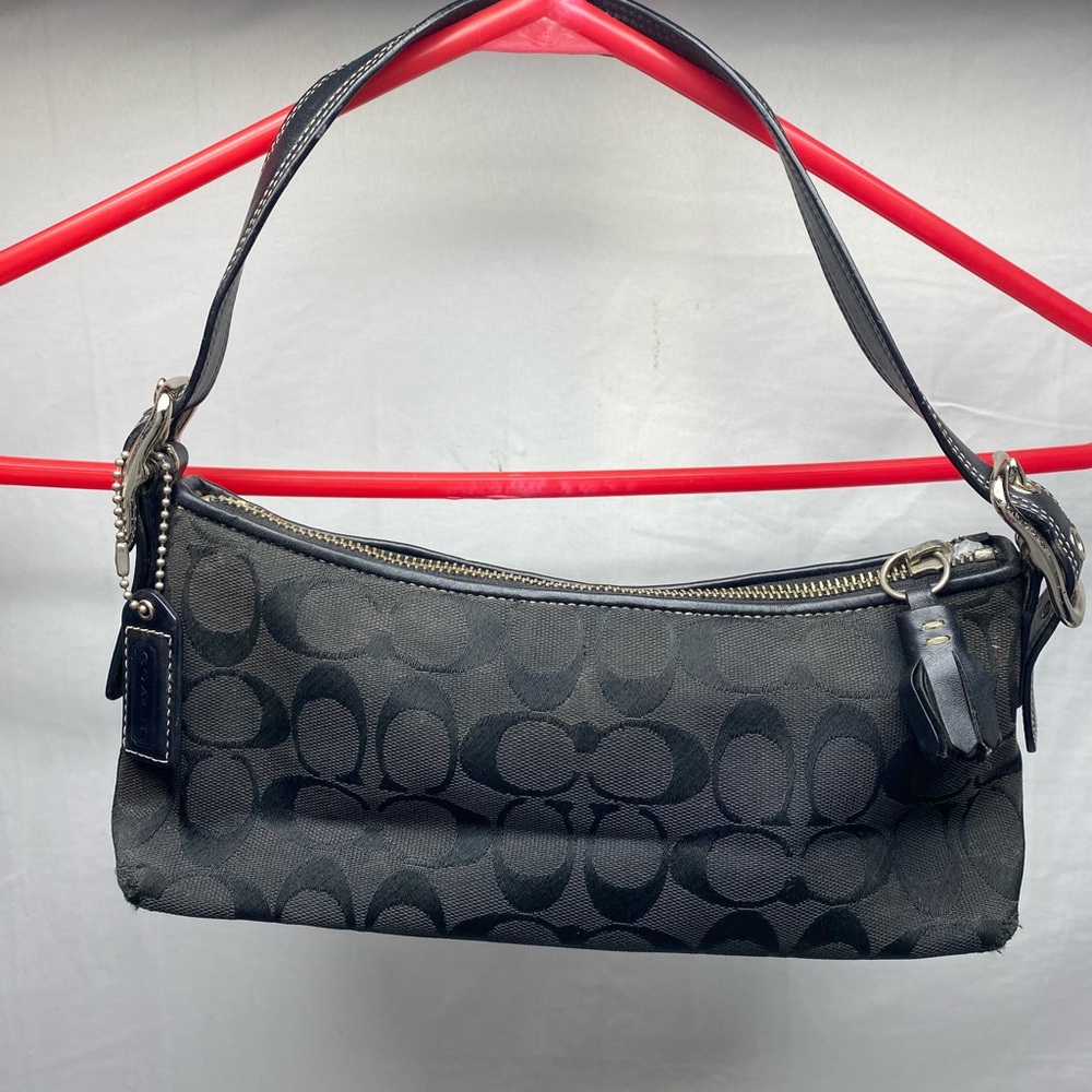 COACH Shoulder Bag Vintage Y2K 6371 East West Demi Baguette Signature Purse Blac